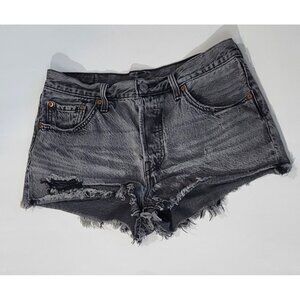 Levis 501 Womens Distressed Denim High-Waisted Button Fly Cutoff Shorts Size 26